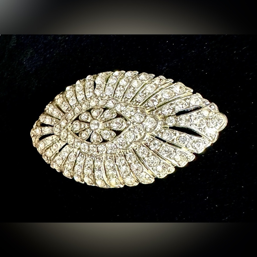 ANTIQUE SINGER & KANTOR LB MARKED CRYSTAL ARTDECO DIAMOND RHINESTONE OVAL BROOCH - Picture 6 of 8